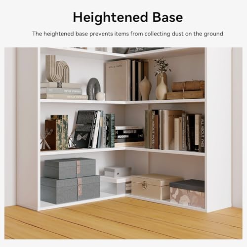 Corner Bookshelf, Freestanding L Shaped Display Shelf, 6 Tiers Bookcase with Baffles, Wooden Bookcase with Storage Organizer for Home Office, Living Room, Bedroom (35.2") - Image 6