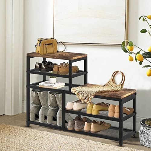 Shoe Rack Bench Shoe Storage Organizer with Seat, 5-Tier Industrial Free Standing Shoe Rack for Entryway, Narrow Shoe Rack Organizer Shelves for High Heels, Entryways, Hallways, Closets,Brown - Image 2