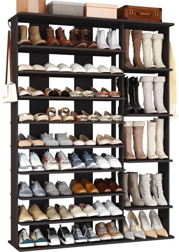 HOMEFORT 10 Tiers Shoe Rack, 50 Pairs Large Shoe Shelf, 61.8" Tall Shoe Tower, Freestanding Shoe Rack Organizer with Open Shelves, Wood Shoe Stand for Boot Storage, for Closet, Entryway, Espresso by HOMEFORT