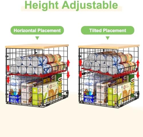 4 Pack Stackable Wire Baskets for Pantry Organizers and Storage, Pantry Baskets with Fixed Wooden Top, Fruit and Vegetable Storage Bins for Organizing Onion Potato Snack for Kitchen Cabinet/Countertop - Image 4