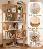 5-Tier Corner Bookshelf with Storage, Solid Wood L-Shaped Corner Shelf - Image 3
