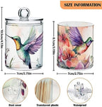 Vnurnrn Qtip Cotton Ball Holder Dispenser with Lid Watercolor Hummingbirds Print, Plastic Jars Bathroom Canisters Storage Organizer 4 Pack - Image 3