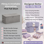 Soft Canvas Storage Bags with Zipper. Thick Breathable, 2pc King/Queen Comforter Organizer. Four Carrying Handles and Window. Large 25x19x9in Bag for Sheets Blankets Bedding Pillows, Clothes (Purple) - Image 7