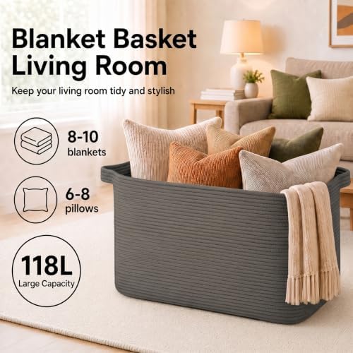 OIASKET 118L Extra Large Blanket Basket Living Room, 24.8"x17.7"x16.2" - Image 2