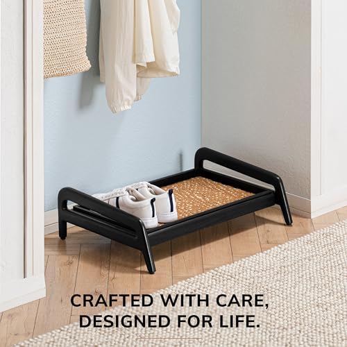 Anji Mountain Heavy Duty Waterproof Wooden Shoe Storage Mat Organizer/Boot Storage Tray Multi Use for Entryway with Coir, Tan and Khaki Insert, 1 Tier, Fits 2 Pair (26.5" Wide) - Image 5