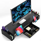 Simple Houseware Desk Dual Monitor Stand Riser with Drawer, Black - Image 2