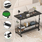Height Adjustable Standing Desk with Power Outlets and LED Lights - 39" Manual Stand Up Desk with Monitor Stand and Storage Shelves Small Mobile Rolling Computer Desk Portable Laptop Table, Black - Image 6