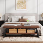 47” Solid Wood Shoe Bench with Shoe Storage, 2-Tier Entryway Bench - Image 3
