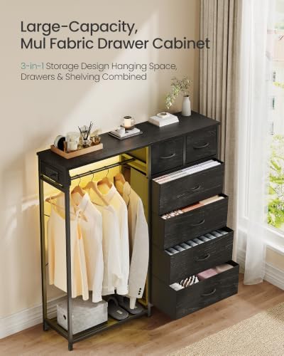 SONGMICS Dresser with Hanging Rod, Closet Organizer with 6 Fabric Drawers - Image 4