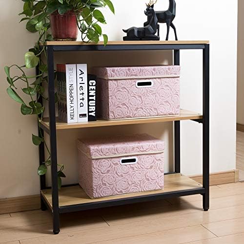 PRANDOM Collapsible Storage Boxes with Lids [5-Pack] Fabric Decorative Storage Bins Cubes Organizer Containers Baskets with Cover Handles Divider for Bedroom Closet Living Room Pink 14.9x9.8x9.8 Inch - Image 3