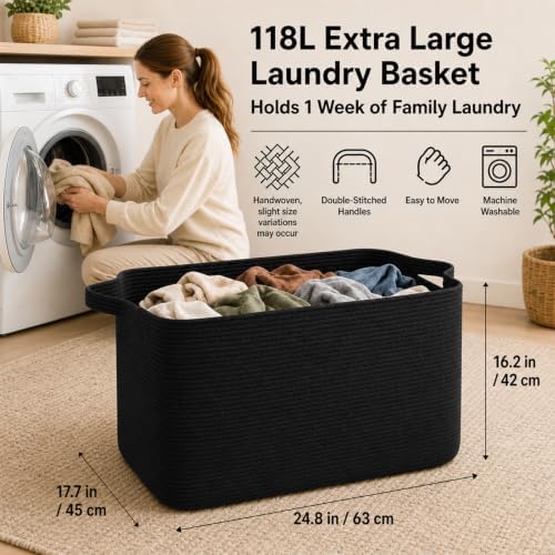 OIASKET 118L Extra Large Blanket Basket Living Room, 24.8"x17.7"x16.2" - Image 5