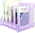 Desk Organizers Metal Magazine File Holder Racks Desktop Folder Storage Binder Organiser Document Organization for Home Office & Classroom,5 Vertical Compartments-Purple by TSDRBWO