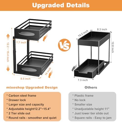 Under Sink Organizer, 2 Tier Under Sink Organizers and Storage, Adjustable Height, Slide out Metal Cabinet Organizers, Pull out Cabinet Storage Drawer Shelf for Kitchen Bathroom (Black, 1 Pack) - Image 5