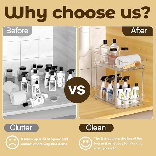 incostar 2 Tier Pull-Out Storage Organizer for Bathroom and Kitchen, Under Sink Organizer with Dividers, Ideal for Organizing Cupboard,Bathroom Vanities,Cabinet, Slide-Out Clear Storage, 4 Pack - Image 6