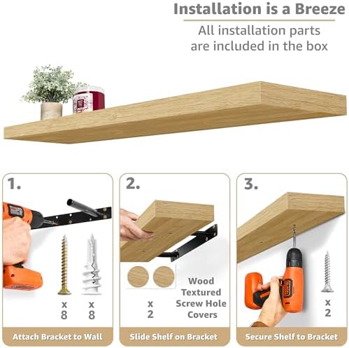 Sorbus Floating Shelves for Wall Storage (35 Inch, 3 Pack, Maple Wood) - Image 4