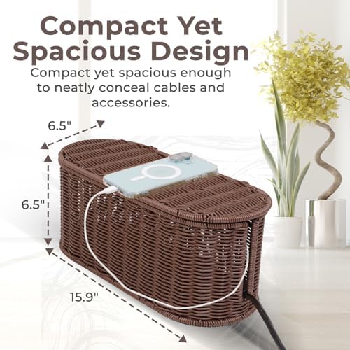 Cable Management Box, Handmade Rattan Cord Organizer for Power Strip - Image 2