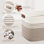 72L Large Woven Laundry Basket Hamper with Leather Handles,Brown​ - Image 5