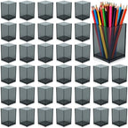 Sabary 36 Pack Acrylic Pencil Pen Holder Cup, 2.6 x 2.6 x 4 Square Storage Organizer for Pens, Colored Pencils Paintbrushes and Makeup Brush for Desk Drawers School Office Home Supplies(Black) by Sabary