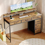 Huuger Gaming Desk with 6 Drawers, Computer Desk with LED Lights Power Outlets and Type-C, 47 Inch Office Desk with Storage, Monitor Stand, Writing Work Desk for Home Office, Rustic Brown - Image 2