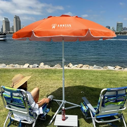 AMMSUN Shade Umbrella, Premium Portable Umbrella with Stand, 6.5ft Lightweight Free Standing Canopy for Sporting Games, Adjustable Instant Sun Protection and Easy to Carry, Orange - Image 2