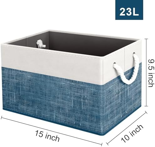 Fab totes Storage Bins 8-Pack, Foldable Storage Baskets for Organizing Toys, Books, Shelves, Closet, Large Storage Box with Rope Handles, Sturdy Organizer Bins, White & Blue - Image 2