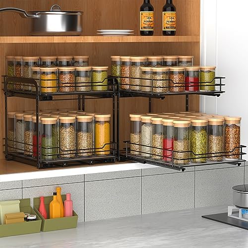 BOIVSHI 2-Tier Spice Rack, Pull Out Cabinet Organizer Spice Racks Height Adjustable Heavy Duty Metal Basket for Inside Cabinets & Pantry Closet(9.5''Wx10.5''Dx9.5''H) - Image 6