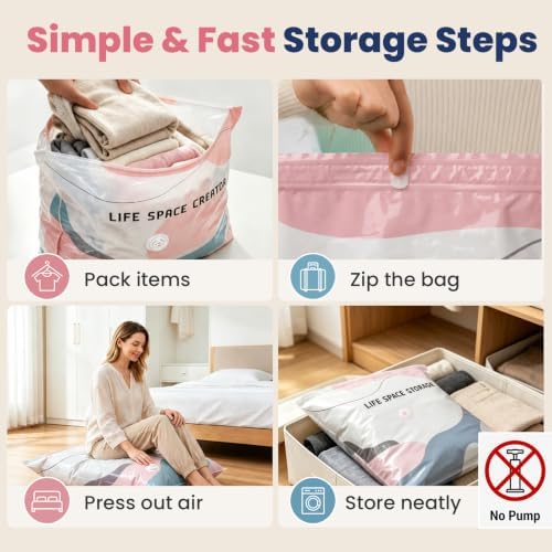 10PCS No Pump Vacuum Storage Bags, No Pump Large Vacuum Storage Compression Bags, Thick Airtight Reusable Organizer for Clothes Comforters Travel Moving Closet Storage (L) - Image 4