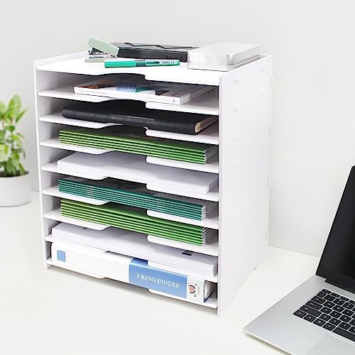 SONGWAY File Organizer for Desk - 9 Tier Wide Document Holder, Letter Mail Tray Storage Rack, File Sorter Organizer, Paper Storage Holder, Desktop Organizer for Home Office School, White - Image 5