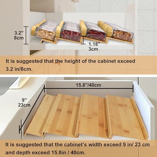 Spice Drawer Organizer with 20 Bamboo-lidded Spice Jars,216 Labels,25 Non-slip Rubber, Bamboo 4 Tier Seasoning Rack Tray Insert for Kitchen Drawers,Cabinets,Countertop,9" Wide x 15.8" Deep - Image 2