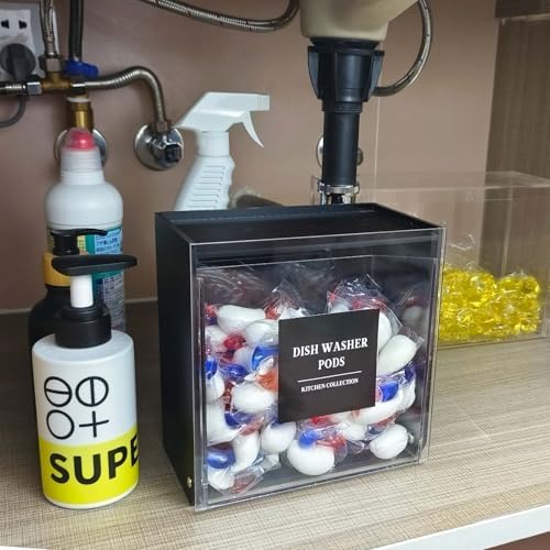 Laundry Pods Container, Acrylic Wall Mounted Organizer with Extra Labels, Candy Dispenser Coffee Pod Holder Dishwasher Pods Case for Home,Kitchen, Office, Black - Image 4