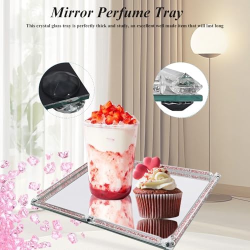 Pink Crushed Diamond Mirror Vanity Tray, 15.7" Large Perfume Tray - Image 5