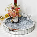 Silver Decorative Tray, Mirored Trays with Crushed Diamond Crystal Vanity Tray Round Super Gorgeous Trays Jewelry Organizer for Dresser, Coffee Table, Bedroom Ottoman 14”x14”x 2” by blingworld