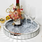 Silver Decorative Tray, Mirored Trays with Crushed Diamond Crystal Vanity Tray Round Super Gorgeous Trays Jewelry Organizer for Dresser, Coffee Table, Bedroom Ottoman 14”x14”x 2” by blingworld