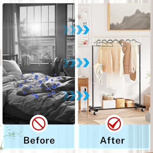 VICERII Clothing Rack, 55.51 Inch Heavy Duty Clothes Rack Rolling Garment Rack with Wheels and Bottom Shelf, 130LB Capacity Clothes Racks for Hanging Clothes, Coats, Shirts, Sweaters, Skirts, Black - Image 6