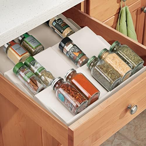 mDesign Expandable Plastic Deluxe Spice Rack, Drawer Organizer for Kitchen Cabinet Drawers, 3 Tier Slanted for Spice Jars, Food Seasoning Bottle Storage, Ligne Collection - Cream/Beige - Image 3