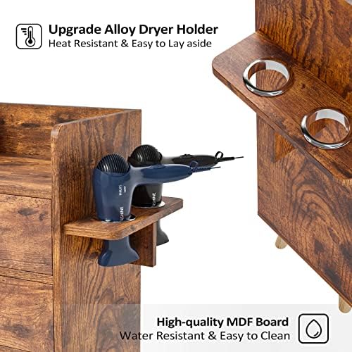 OmySalon 4 -Layer Salon Station Storage Cabinet, Beauty Barber Styling Stations, Hair Stylist Station Equipment with 2 Hair Dryer Holders, 4 Drawers and Raised Table Legs, Rustic Brown - Image 5