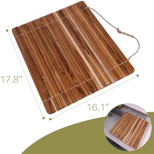 HTB Over Sink Dish Drying Rack 17.8'' x 16.1” Teak Wood - Image 3