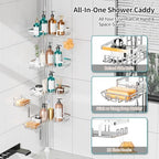 KEGII Shower Caddy Tension Pole, Rustproof Corner Organizer, Silver - Image 2
