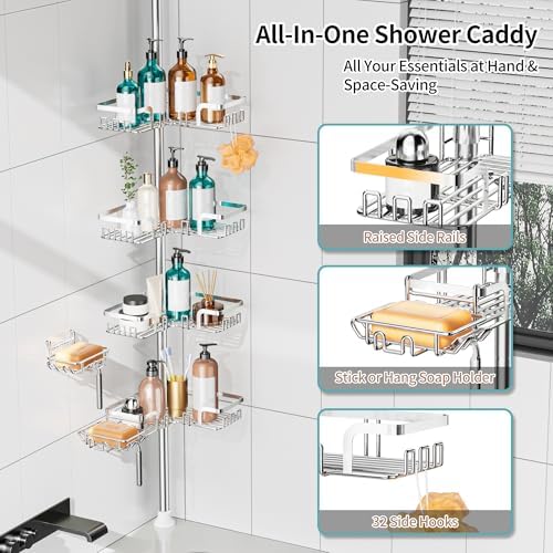 KEGII Shower Caddy Tension Pole, Rustproof Corner Organizer, Silver - Image 2