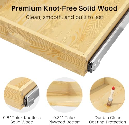 Pull Out Cabinet Organizer, Soft Close Wooden Slide Out Drawers for Pots and Pans, Full-extension Roll Out Shelves for Kitchen Cabinets, Pantry Organization, Bottom & Side Mount(23"W X 21"D x 3.4''H) - Image 7