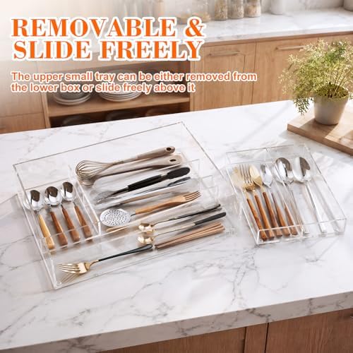 2 Layer Acrylic Deep Kitchen Utensil Drawer Organizer for Flatware Utensils - Image 4