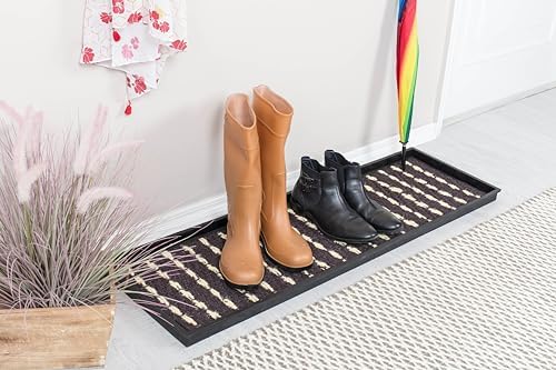Anji Mountain Heavy Duty Waterproof Rubber Shoe Storage Mat Organizer/Boot Storage Multi Use for Entryway with Coir, Gray and Ivory Insert, Fits 4 Pair (46.5" Wide) - Image 2