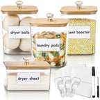 Large 4 Pack Laundry Pods Container & Laundry Powder Container, Plastic Laundry Room Organization and Storage Jars, Dryer Sheet Holder with Lid, Scoops, 16 Labels by Dounozzi