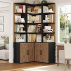 FINETONES 74" Tall Corner Bookshelf, Wooden Bookshelf with Doors - Image 3