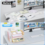 gianotter Desk Organizers and Accessories with File Holder, 4-Tier Desk Accessories & Workspace Organizers with Drawer and 2 Pen Holder, Paper Organizer for Office Supplies(Gold) - Image 2