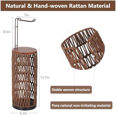 Trongee Freestanding Toilet Paper Holder with Storage,3 Rolls of Rattan Tissue Holder for Bathroom,Woven Toilet Paper Roll Holder Stand,Boho Bathroom Decor Farmhouse Toilet Paper Storage-Deep Brown - Image 5