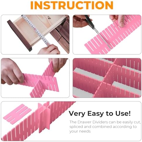 ALBAD Plastic Drawer Dividers Adjustable Drawer Organizer Dividers Separator for Tidying Clutter/Cutlery/Underwear/Socks/Clothes/Dresses/Boxes/Bins in Kitchen Bathroom Bedroom Office (Pink, 42) - Image 3