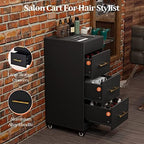 Salon Trolley Cart with Wheels, 3-Drawer Rolling Hair Styling Station, Mobile Beauty Trolley with Hot Tools Holder, Storage for Salon, Barbershop, Spa & Tattoo, Black - Image 2