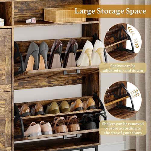 Wodeer Shoe Cabinet Storage for Entryway, Shoe Storage Cabinet with 4 Flip Drawers, Freestanding Narrow Shoe Rack Organizer with Metal Legs, Adjustable Shelves & Open Storage for Foyer, Hallway, Brown - Image 6