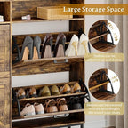 Wodeer Shoe Cabinet Storage for Entryway, Shoe Storage Cabinet with 4 Flip Drawers, Freestanding Narrow Shoe Rack Organizer with Metal Legs, Adjustable Shelves & Open Storage for Foyer, Hallway, Brown - Image 6